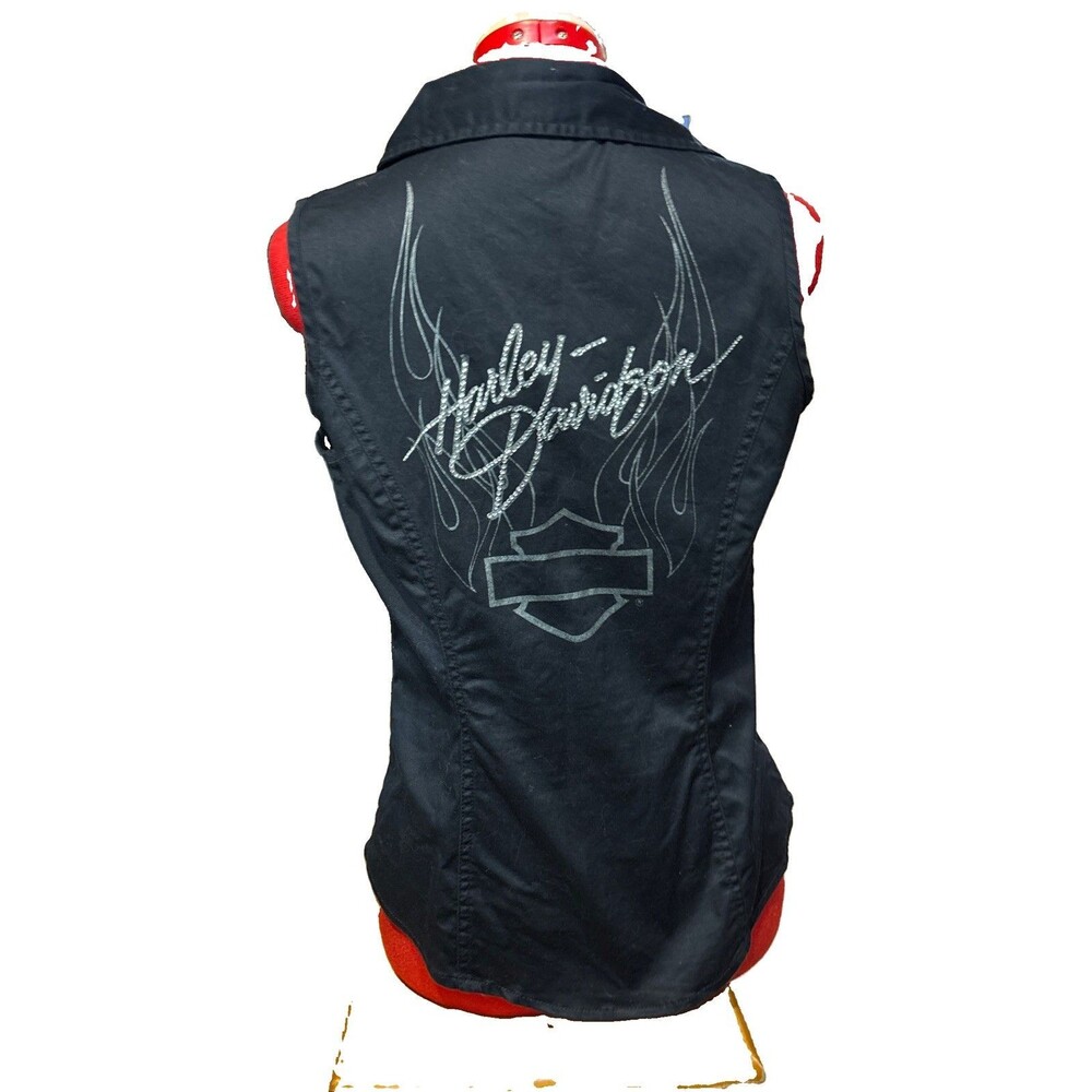 Harley-Davidson Women's Small Sleeveless Full Zip Bling Shirt, Size Medium